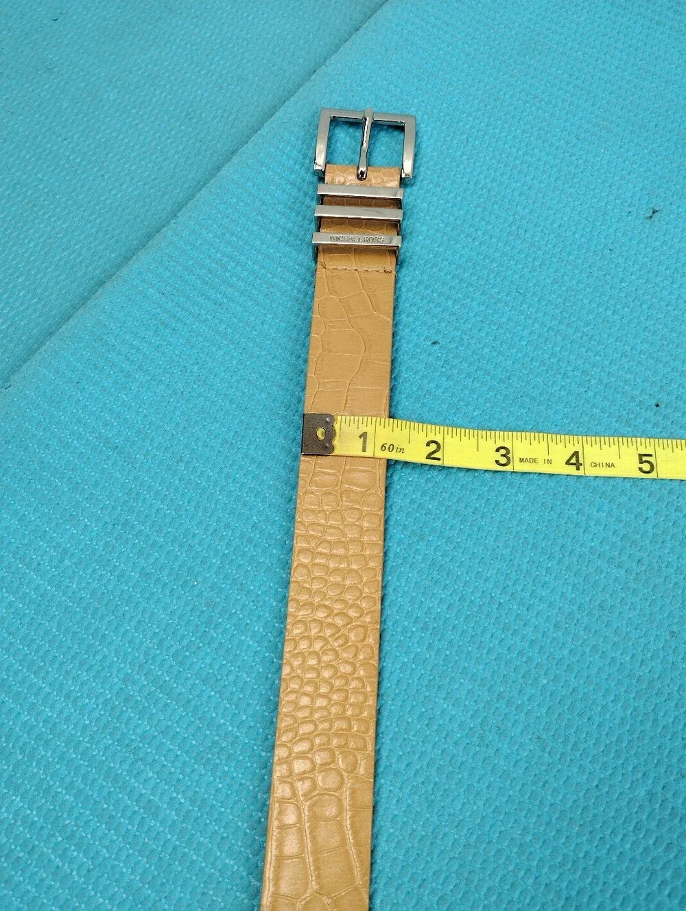 MICHAEL Michael Kors Women's Croc-Embossed Tan Leather Belt Silver Buckle Size M